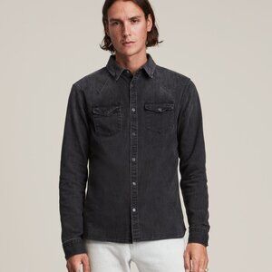 All Saints Flaxton Men's Denim Shirt Washed Black XXL